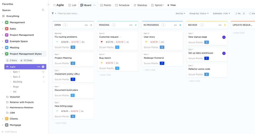 clickup agile kanban board 